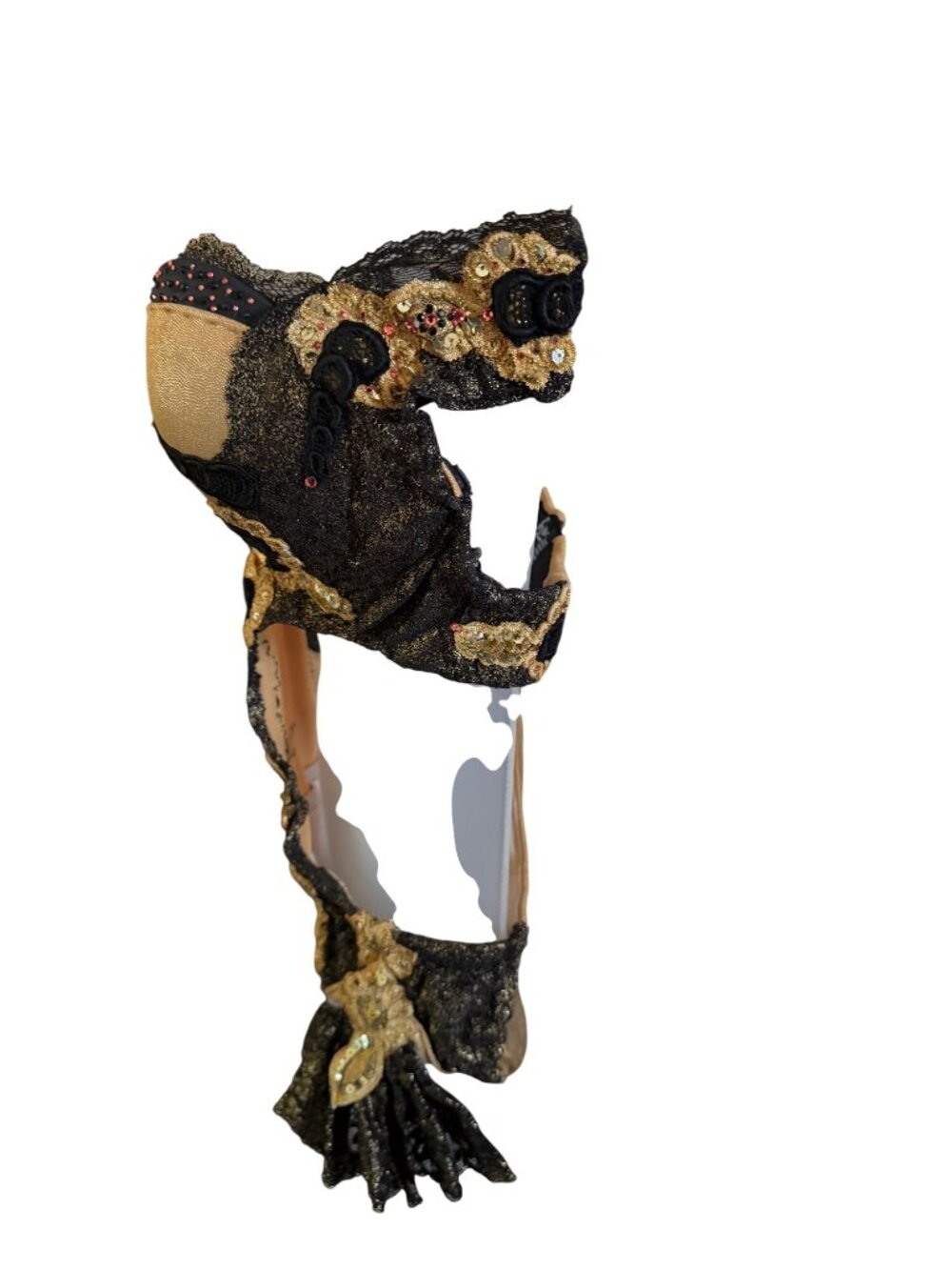 Custom Made Vintage-Style Gold & Black Lace Sequin Bodysuit Lingerie Costume  Sz - Picture 4 of 8